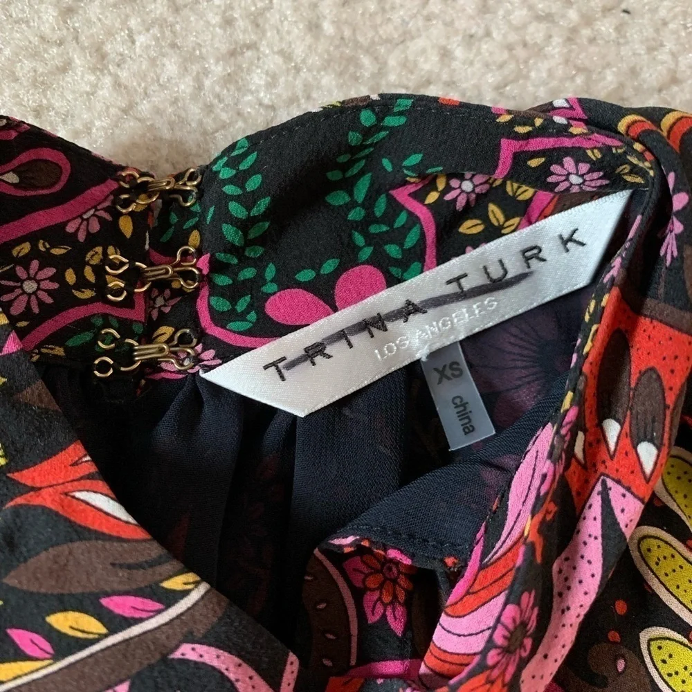 Trina Turk Floral Tank‎ Top Women XS Silk Blend